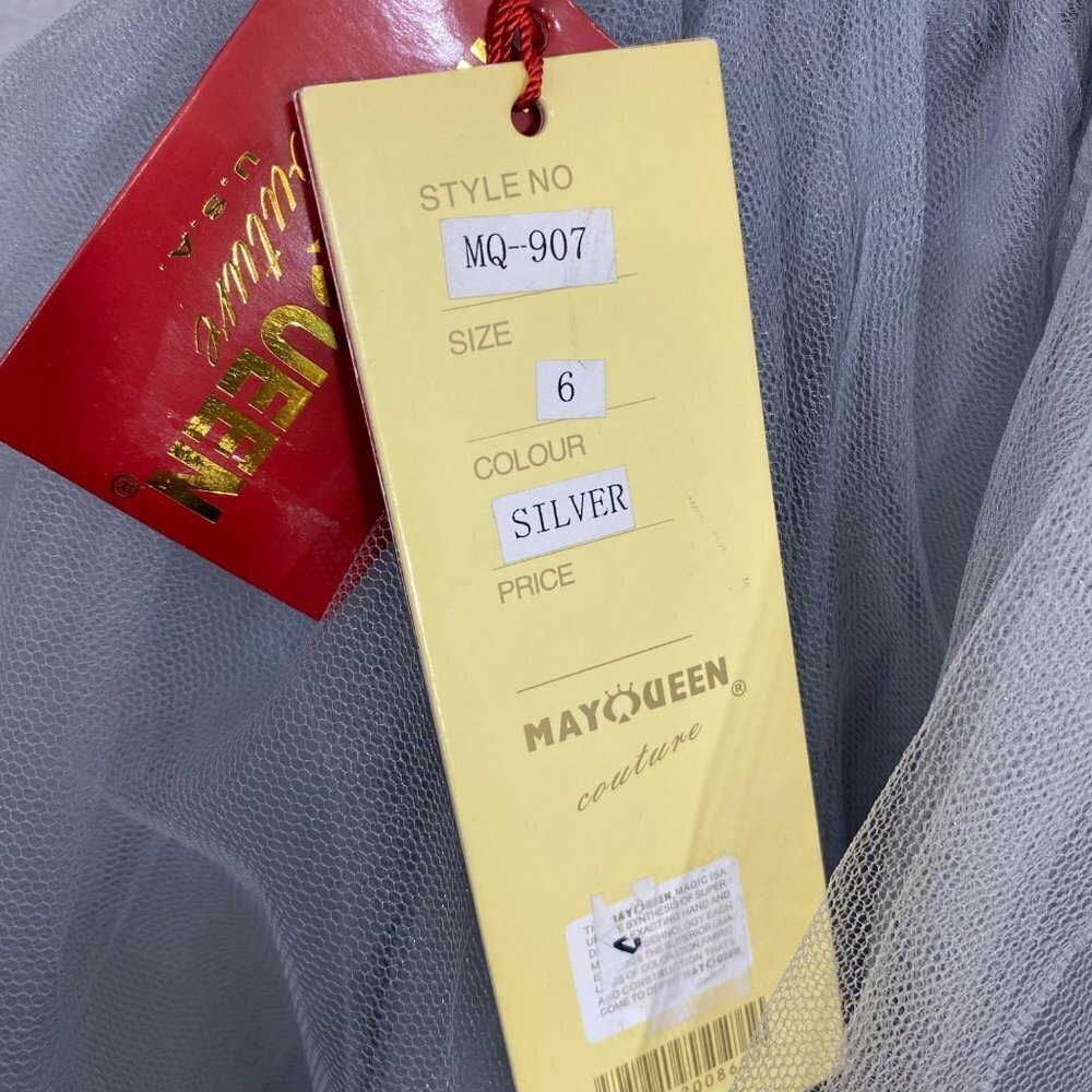 Mayqueen Couture USA Silver Prom/Cocktail Dress Sz 6 - Picture 7 of 9
